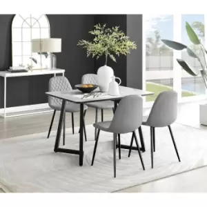 Furniturebox Carson White Marble Effect Recatngular 120cm Dining Table & 4 Grey Corona Faux Leather Dining Chairs with Black Legs Diamond Stitch