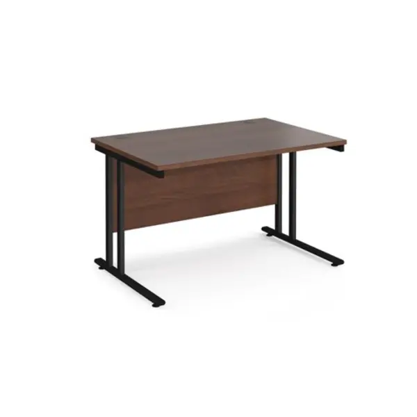 Office Desk 1200mm Rectangular Desk With Cantilever Leg Walnut Tops With Black Frames 800mm Depth Maestro 25