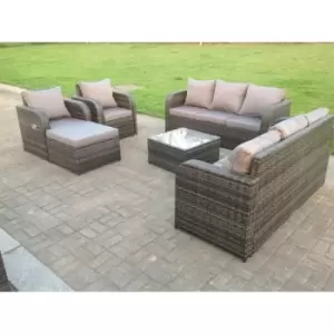 Fimous 8 Seater Outdoor Dark Grey Wicker Rattan Lounge Complete Sofa Set with Big Footstools