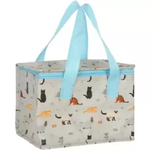 Wags And Whiskers Cat Print Lunch Bag (One Size) (Off White/Black/Sky Blue) - Something Different