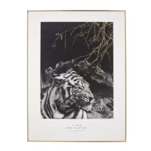 Tiger 60x80cm Large Monochrome Framed Wall Art Gold