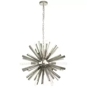 Luminosa 10 Light E14, Round Pendant Polished Nickel , Smoke Glass