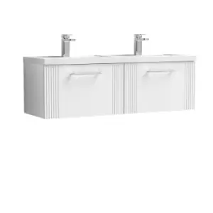 Nuie Deco 1200mm Wall Hung 2 Drawer Vanity & Double Polymarble Basin - Satin White