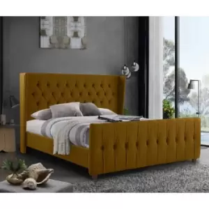 Clarita Upholstered Beds - Plush Velvet, Single Size Frame, Mustard - Mustard