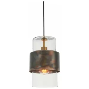 Bronze Hanging Ceiling Pendant Light - Clear Glass Shade - Single Bulb Fitting