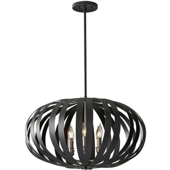 Woodstock - 6 Light Large Spherical Cage Ceiling Chandelier Pendant Light Black, E14 - Elstead