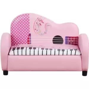 Homcom - Kids Sofa Piano Shape 2 Seats Storage Space Armchair Soft Pink