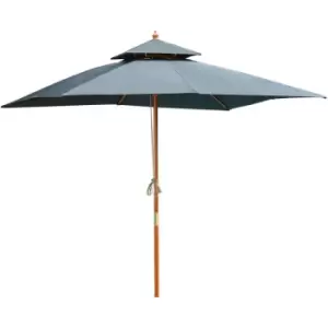 Outsunny 3m Wood Square Patio Umbrella Garden Market Parasol Sunshade Grey