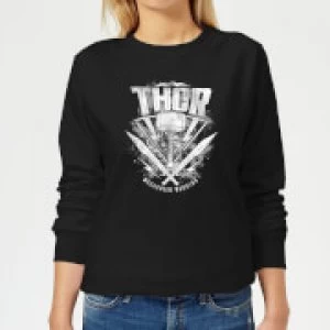 Marvel Thor Ragnarok Thor Hammer Logo Womens Sweatshirt - Black - XS