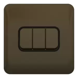 Schneider Electric Lisse Screwless Deco - 3 Gang 2 Way Light Switch, 10AX, GGBL1032BMB, Mocha Bronze with Black Insert