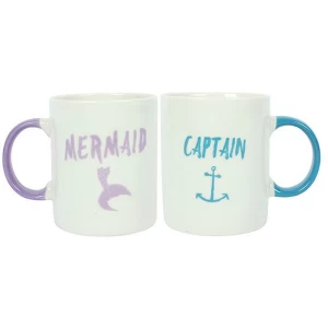 Pair of Captain and Mermaid Ceramic Mugs