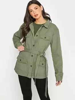 Long Tall Sally Khaki Belted Twill Jacke, Green, Size 20, Women