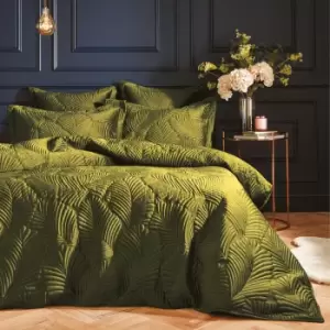 Palmeria Quilted Velvet Duvet Cover Set Moss, Moss / King