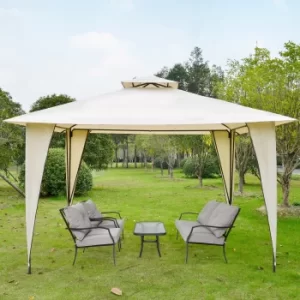 Outsunny 3.5x3.5m Side-Less Outdoor Canopy Tent Gazebo w/ 2-Tier Roof Steel Frame Garden Party Gathering Shelter Beige