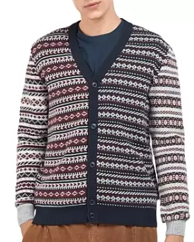 Barbour Burley Wool & Cotton Color Blocked Fair Isle Regular Fit V Neck Cardigan