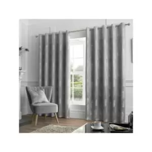 Feather Jacquard Eyelet Lined Curtains, Silver, 66 x 54" - Curtina