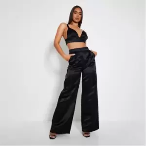 I Saw It First Wide Leg Satin Trouser Coord - Black