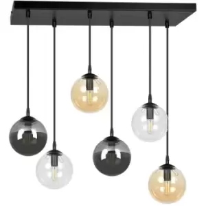 Emibig Cosmo Black Globe Cluster Pendant Ceiling Light with Clear, Graphite, Amber Glass Shades, 6x E14