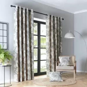 Saranda Tropical Print Cotton Rich Eyelet Lined Curtains, Charcoal, 46 x 72" - Fusion