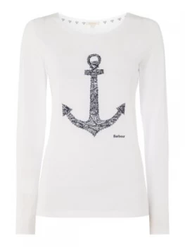 Barbour Wester Long Sleeve T Shirt With Anchor Motif White