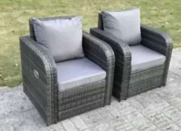 Fimous 2 PC Outdoor Dark Grey Rattan Adjustable Reclining Arm Chair