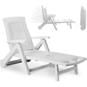 Sun Lounger Zircone Plastic Castors Adjustable Back Foldable Garden Patio Sun Bed Recliner White