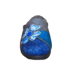 Sleepers Womens/Ladies Kimberly Flower Trim Mule Slippers (6 UK) (Grey/Purple/Blue/Silver)