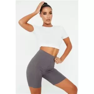 I Saw It First Charcoal Jumbo Rib Cycling Shorts - Grey