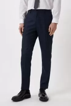 Mens Slim Fit Navy Small Scale Check Suit Trousers