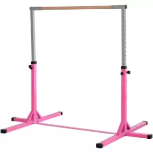 Homcom - Adjustable Kids Gymnastics Bar Horizontal Training Steel Frame Wood Pink - Pink