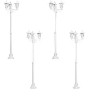 4 PACK IP44 Outdoor Bollard Light White Aluminium Lantern 3 Arm 60W E27 Post