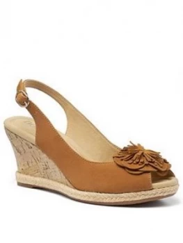 Hotter Hawaii Wedge Heeled Sandals - Tan, Dark Tan, Size 4, Women