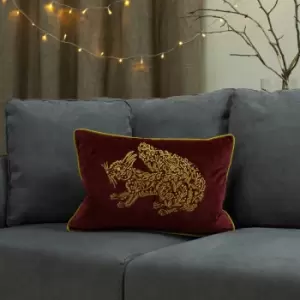 Furn Forest Fauna Squirrel Embroidered Faux Velvet Piped Cushion Cover, Burgundy/Gold, 35 x 50 Cm