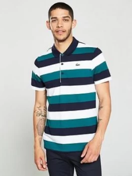 Lacoste Sport Wide Stripe Polo Shirt - White/Green/Navy, White/Navy/Green, Size 8, Men