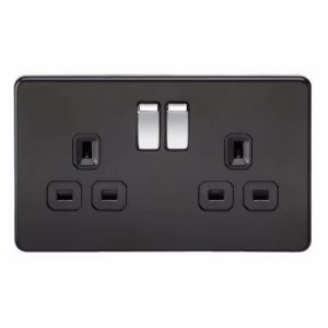 KnightsBridge 2G DP 13A Screwless Matt Black 230V UK 3 Pin Switched Electric Wall Socket