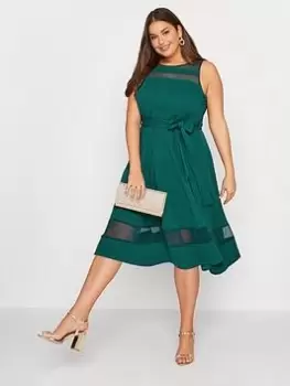 Yours Mesh Panel Skater Dress - Green, Size 24, Women