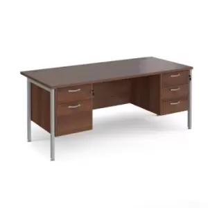 Office Desk Rectangular Desk 1800mm With Double Pedestal Walnut Top With Silver Frame 800mm Depth Maestro 25 MH18P23SW