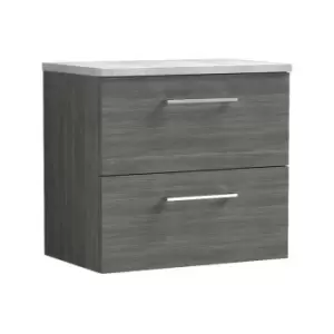 Nuie Arno Anthracite 600mm Wall Hung 2 Drawer Vanity Unit with Bellato Grey Laminate Worktop - ARN524LBG - Anthracite