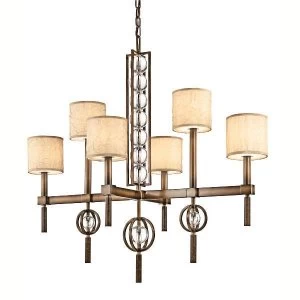 6 Light Multi Arm Chandelier Beige, Bronze Finish, E14