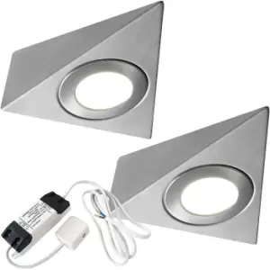 2x BRUSHED NICKEL Pyramid Surface Under Cabinet Kitchen Light & Driver Kit - Natural White LED