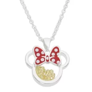 Disney Minnie Silver Plated Brass with Red enamel Bow November Birthstone Floating Stone Necklace CF00308SNOVL-Q.PH