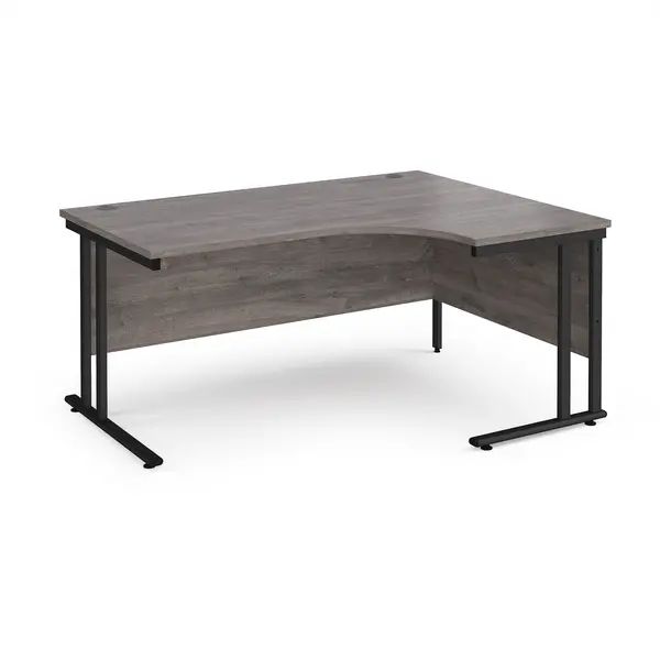 Maestro 25 Right Hand Ergonomic Desk with Black Frame and Grey Oak Top - 1600mm