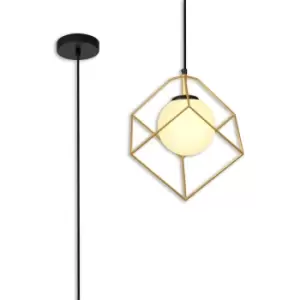 Single Pendant, 1 Light Adjustable E14, Matt Black, Painted Gold