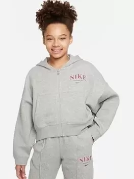 Nike Older Girls Trend Fleece Full-zip Hoodie - Grey, Size Xs=7-8 Years, Women