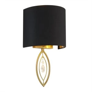 1 Light Wall Light Gold, Black Shade, Crystal Drop, E14