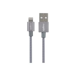 Maplin Pro Lightning Connector to USB A Male Cable 1.5m Grey Braided