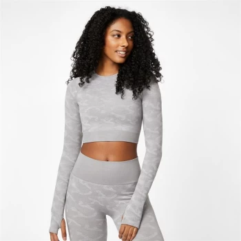 Everlast Seamless Camo Long Sleeve Crop Top - Grey