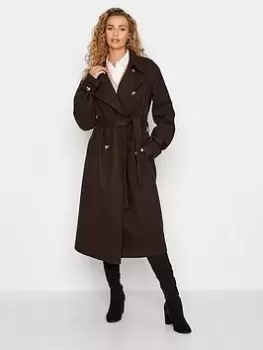 Long Tall Sally Chocolate Double Breasted Winter Trench, Brown, Size 10, Women