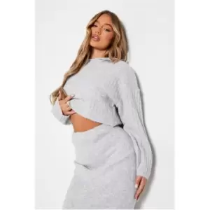 I Saw It First Recycled Collar Oversized Cosy Knit Cropped Jumper - Grey