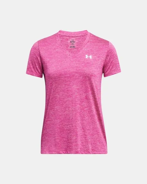 Under Armour Womens Tech Twist Short Sleeve V Neck T Shirt S- Bust 33.5- 35.5' Rebel Pink Elixir White 1384227-652-S